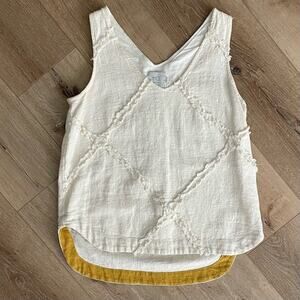 ANTHROPOLOGIE Top HD In PARIS Ivory Cross Hatch Fringe Cotton Linen Size 2